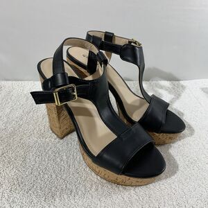 Quipd Open Toe Platform Womens Black Heels Size 7 Strappy Sandals